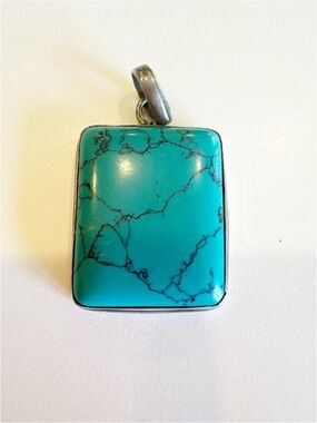 Turquoise Stone Rectangle Pendant Necklace - Blue Turquoise